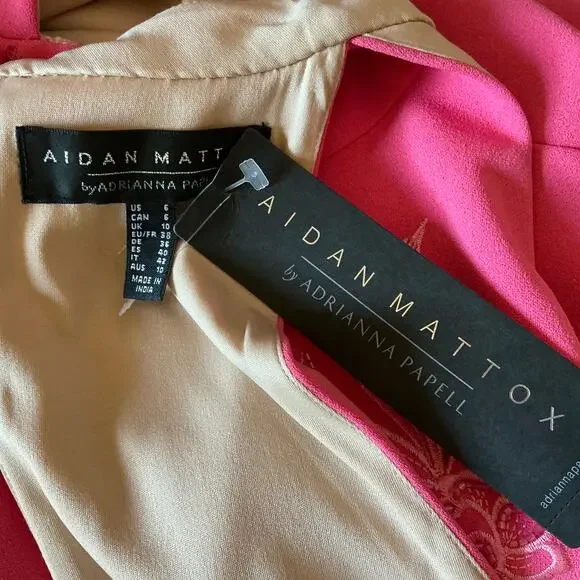 Aidan Mattox Beaded Cut Out Midi Sheath Cocktail Dress Coral Pink Size 6 - Picture 10 of 11